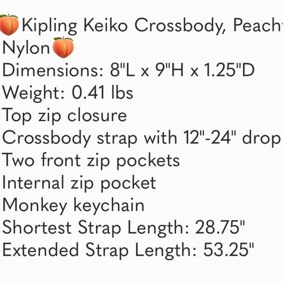 Kipling Keiko Crossbody Peachy Coral mini bag purse peach with keychain charm - Picture 14 of 14